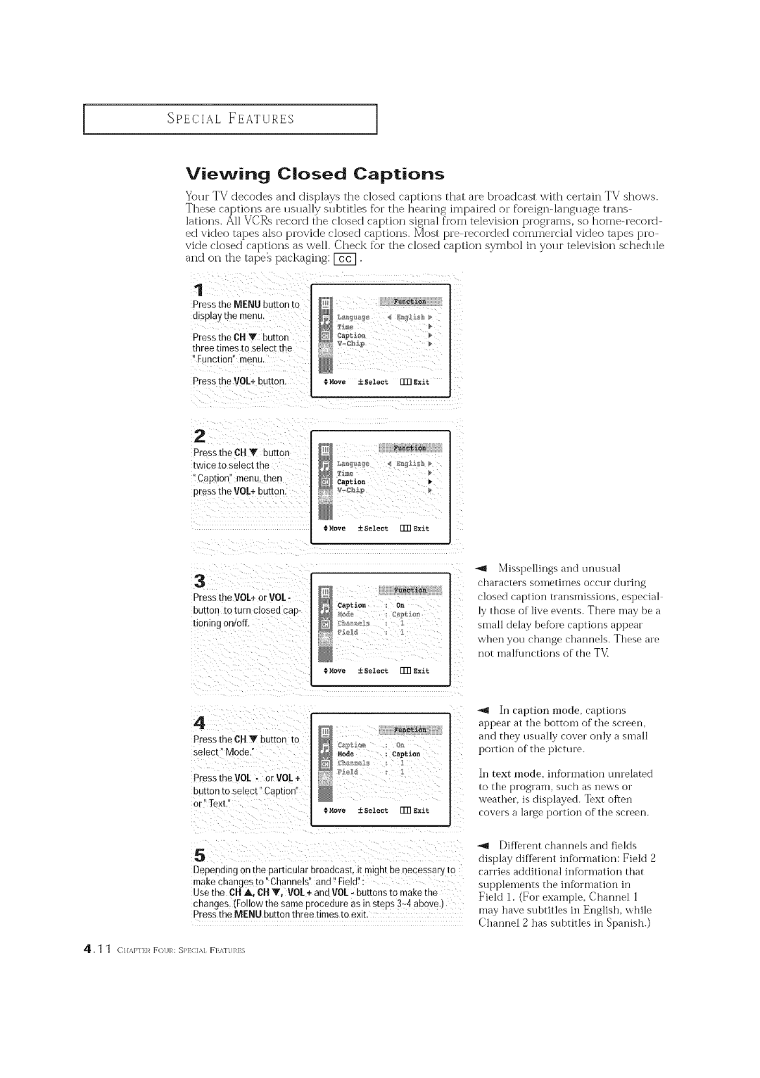 Curtis Mathes CM 19033S owner manual Viewing Cosed Captions, Caption menu then, Dressthe VOL+ DuEon 