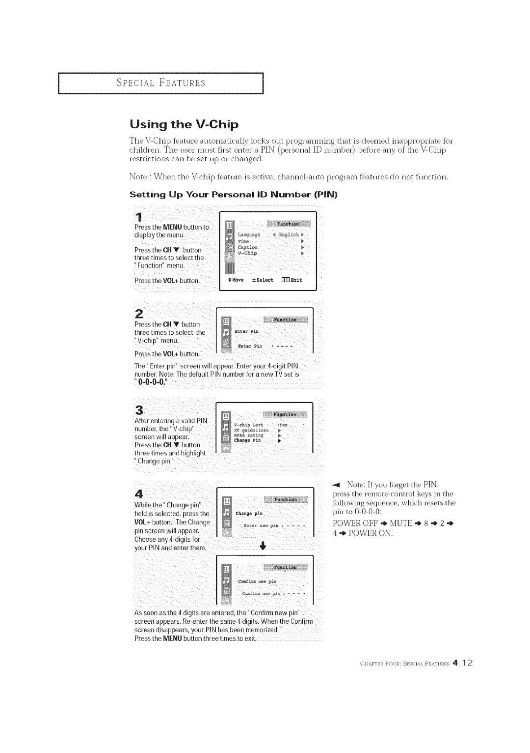 Curtis Mathes CM 19033S owner manual Using the V-Chip, Setting Up Your Persona ID Number PIN 