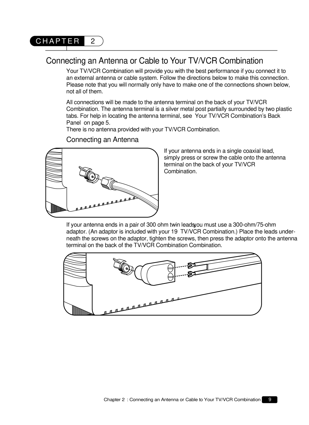 Curtis Mathes CMC 19101 owner manual Connecting an Antenna or Cable to Your TV/VCR Combination 