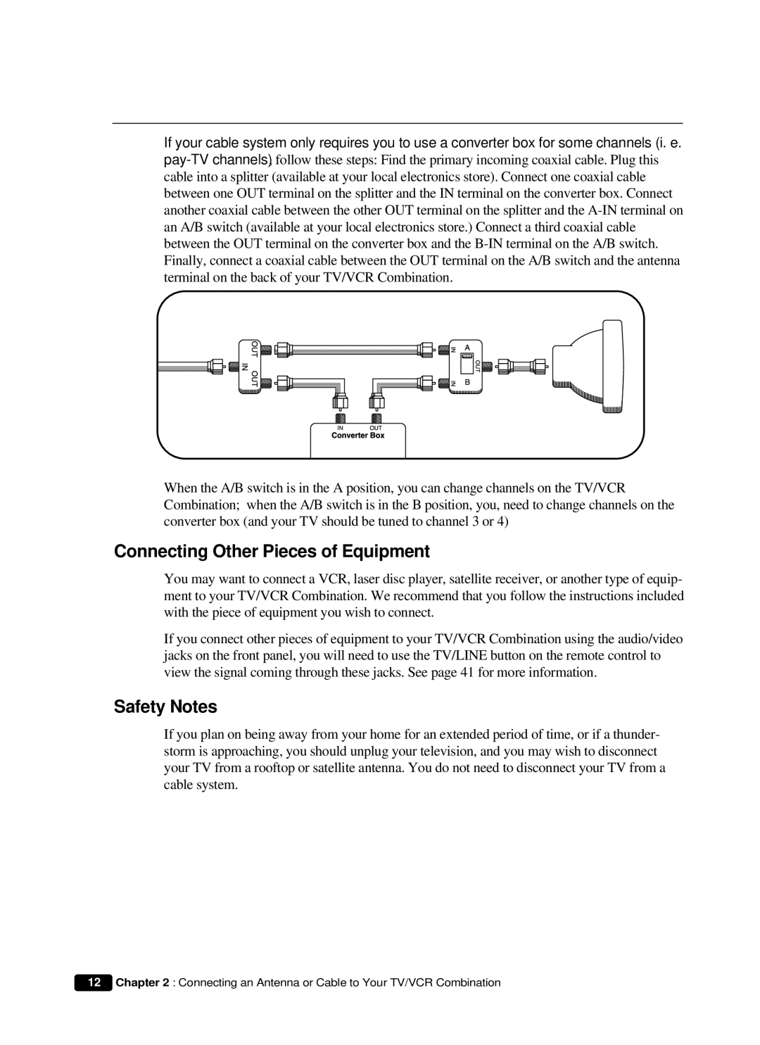 Curtis Mathes CMC 19101 owner manual Connecting Other Pieces of Equipment, Safety Notes 