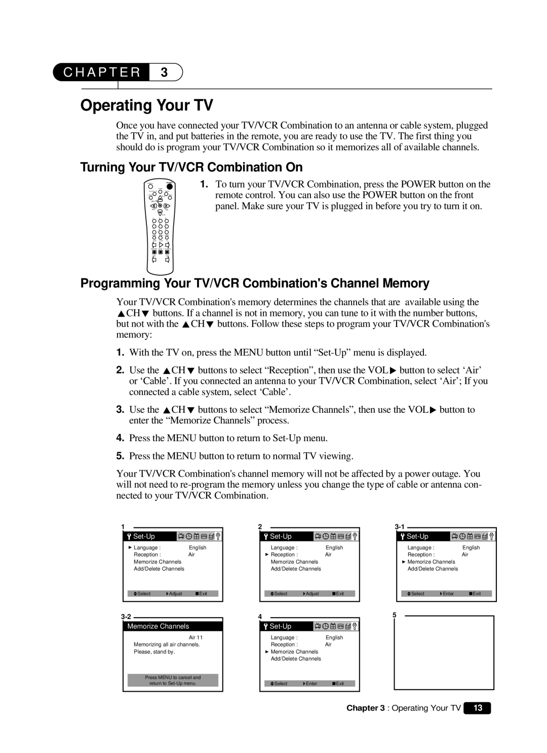 Curtis Mathes CMC 19101 owner manual Operating Your TV, Turning Your TV/VCR Combination On 