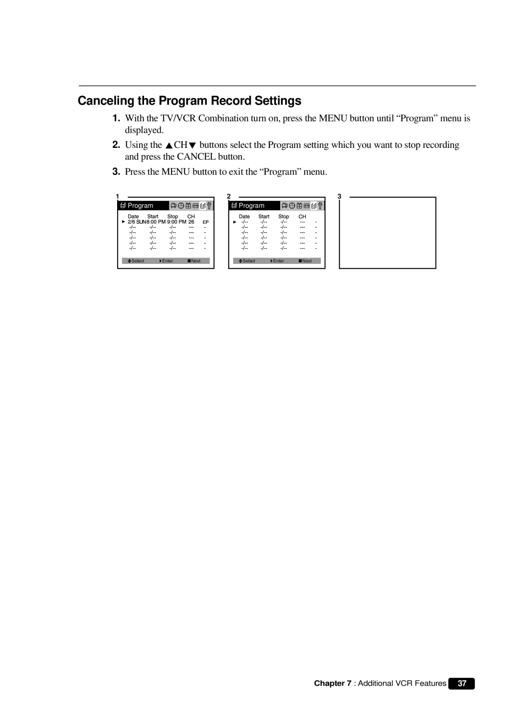 Curtis Mathes CMC 19101 owner manual Canceling the Program Record Settings 