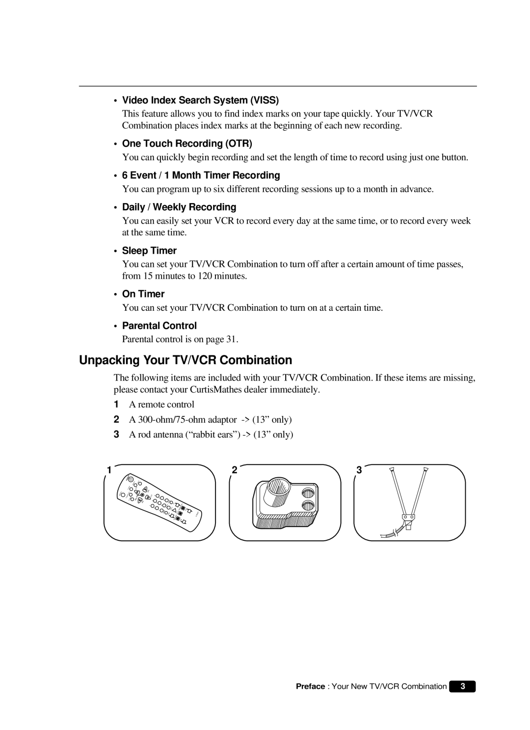 Curtis Mathes CMC 19101 owner manual Unpacking Your TV/VCR Combination 