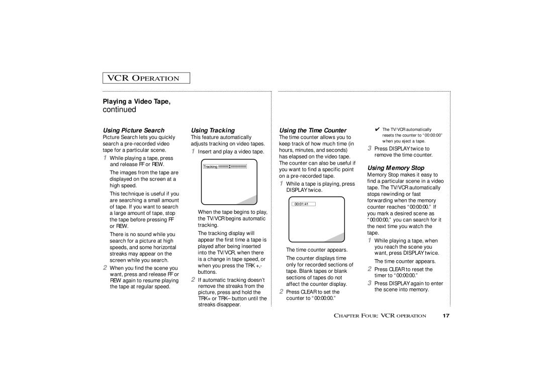 Curtis Mathes CMC13003 owner manual VCR Operation, Playing a Video Tape 