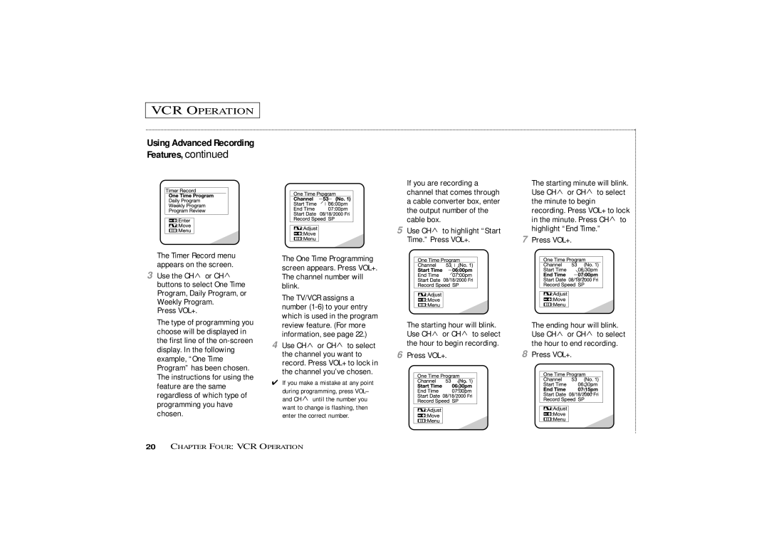 Curtis Mathes CMC13003 owner manual Using Advanced Recording Features 