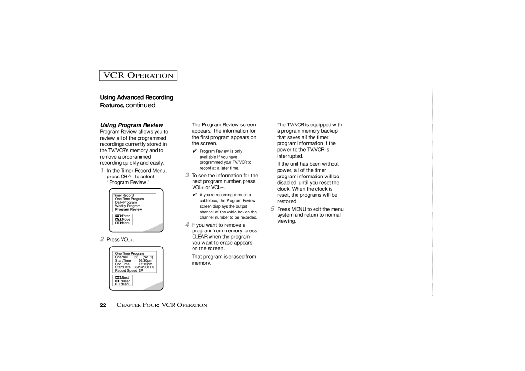 Curtis Mathes CMC13003 owner manual Using Program Review 