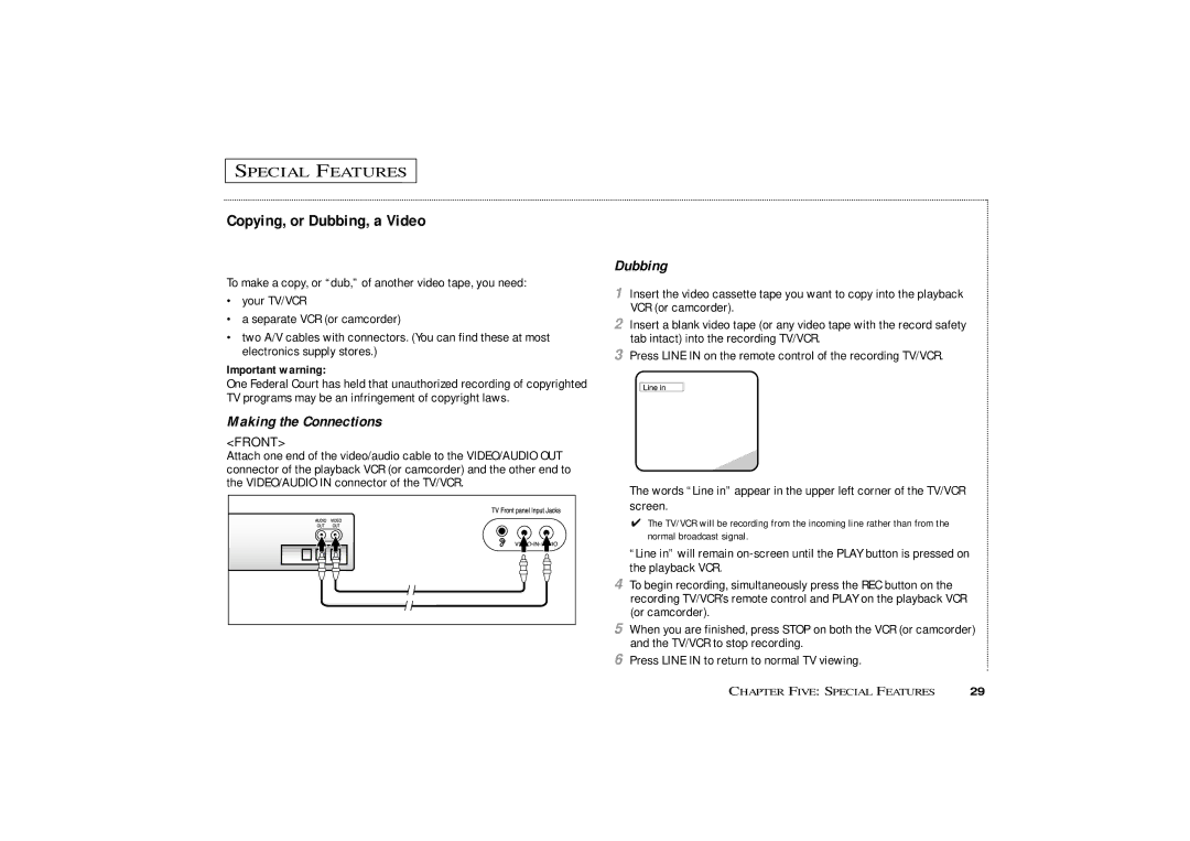 Curtis Mathes CMC13003 owner manual Copying, or Dubbing, a Video, Making the Connections, Important warning 