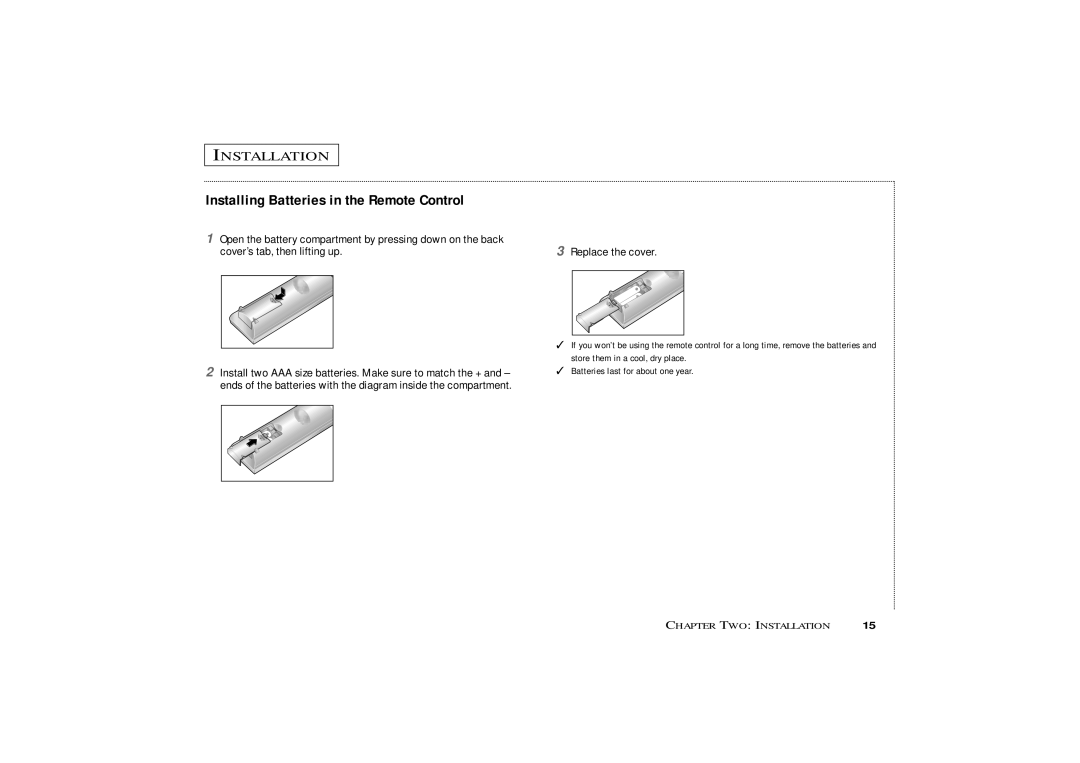 Curtis Mathes CMC19410, CMC13410 owner manual Installing Batteries in the Remote Control, Replace the cover 