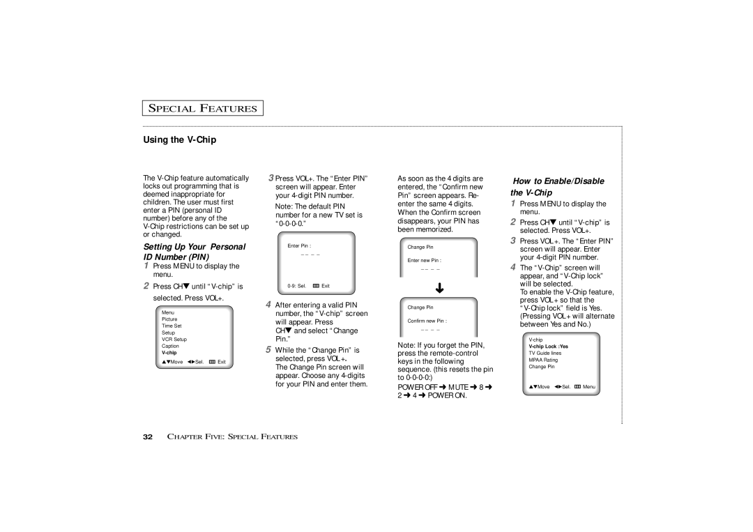 Curtis Mathes CMC13410, CMC19410 owner manual Using the V-Chip, Setting Up Your Personal ID Number PIN 