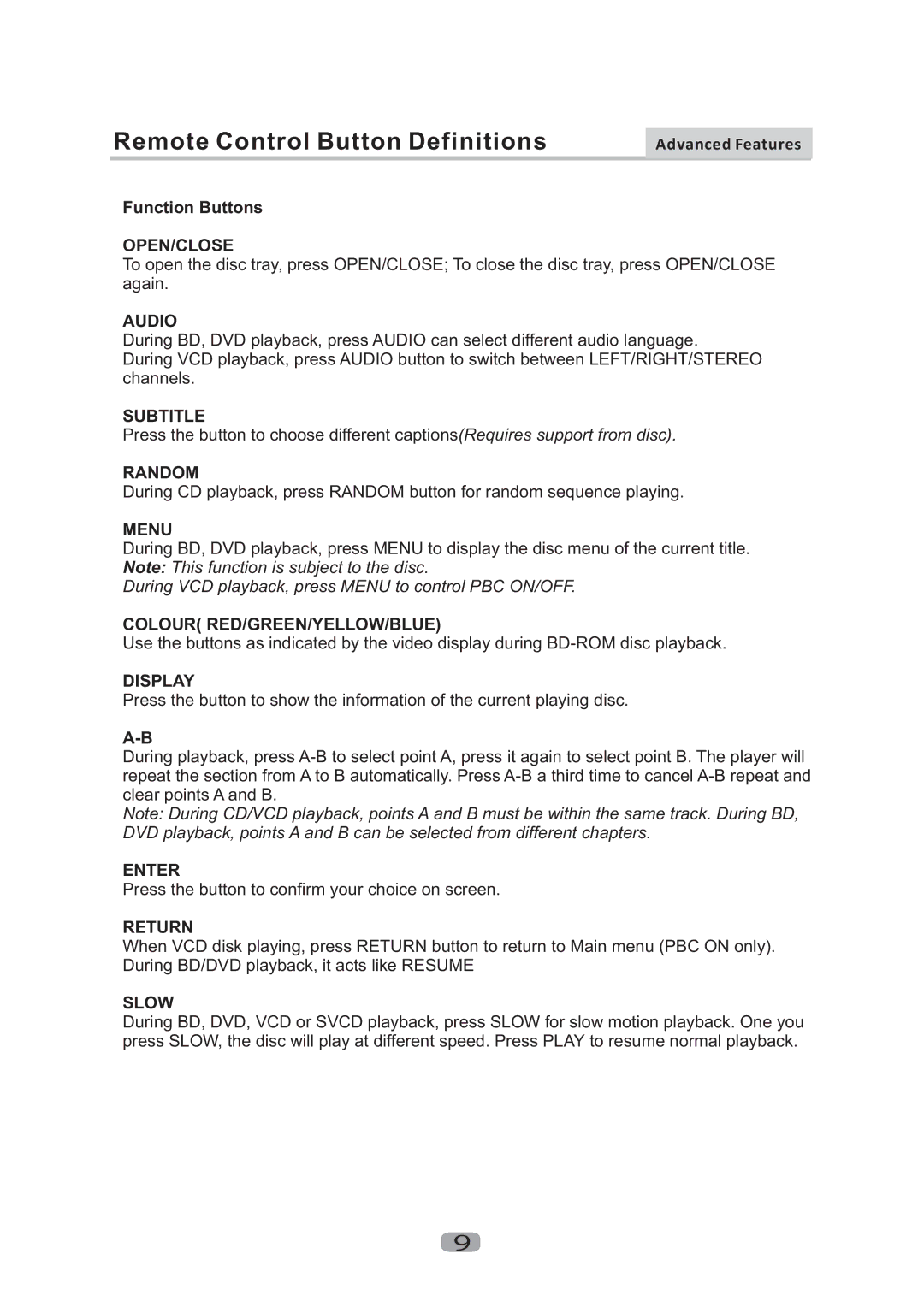 Curtis Mathes CMMBX130 manual RemoteControlButtonDefinitionsAdvancedFeatures, FunctionButtons 