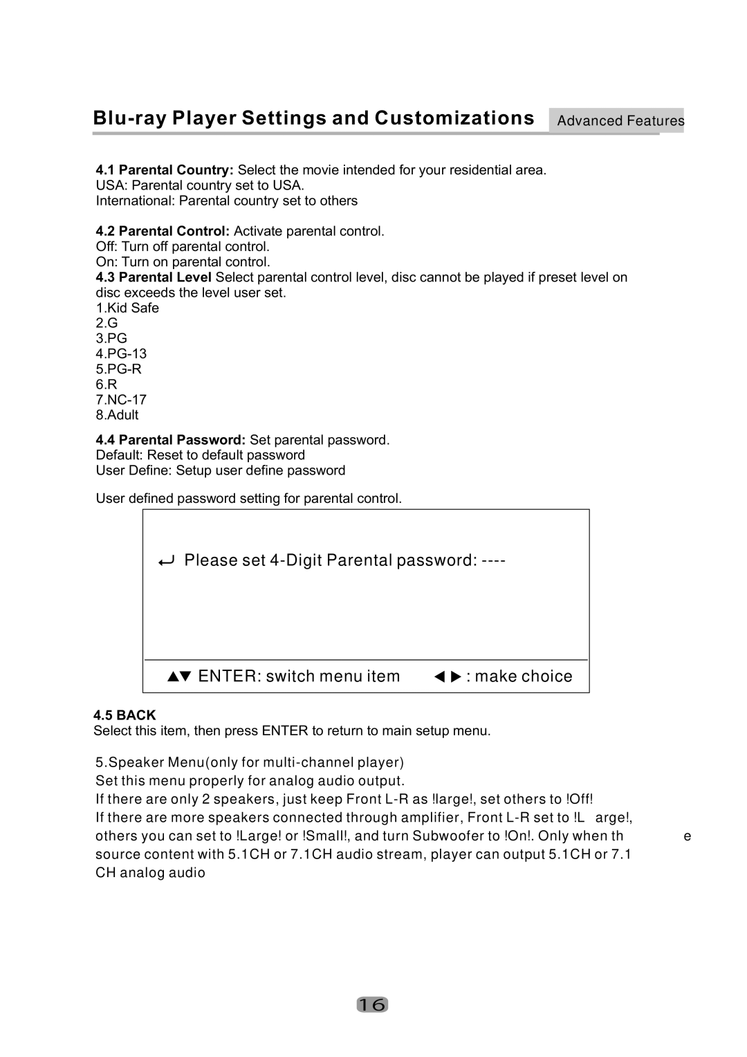 Curtis Mathes CMMBX130 manual KidSafe PG 4.PG-13 5.PG-R 6.R 7.NC-17 8.Adult, 4ParentalPassword Setparentalpassword, 5BACK 