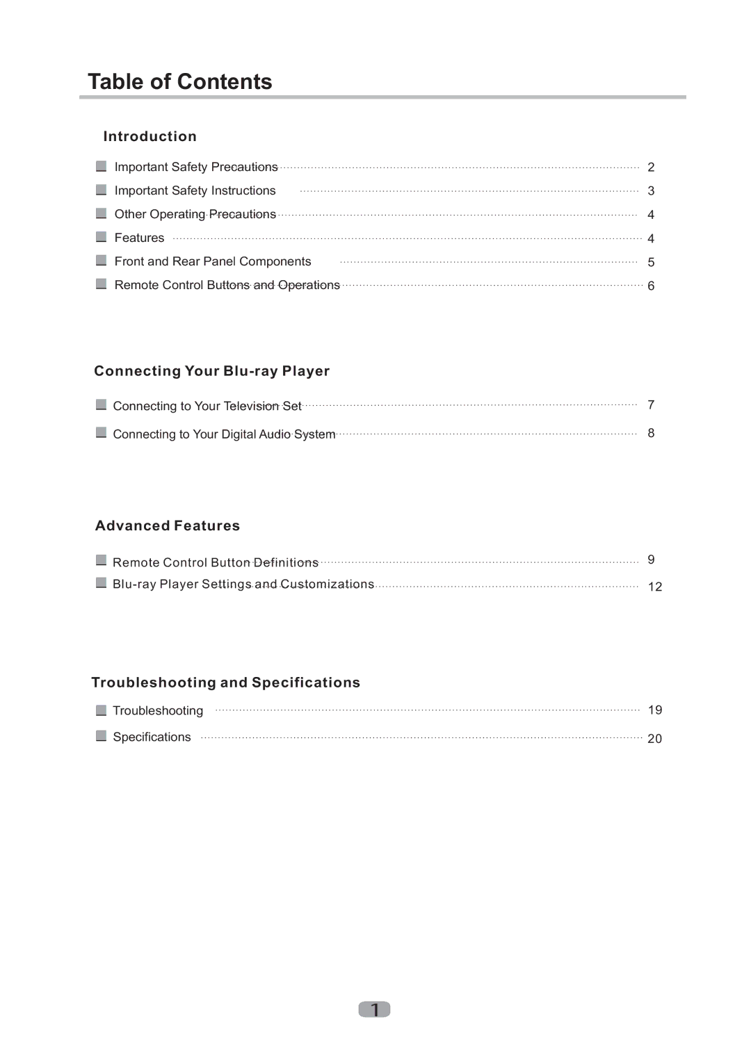 Curtis Mathes CMMBX130 manual TableofContents 