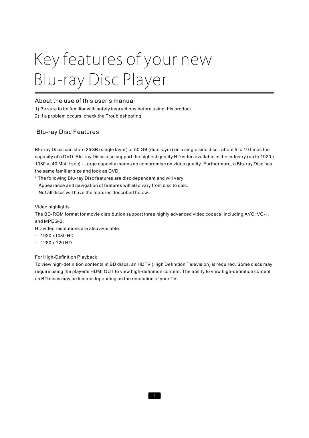 Curtis Mathes CMMBX72 Key features of your new Blu-ray Disc Player, Abouttheuseofthisusersmanual 