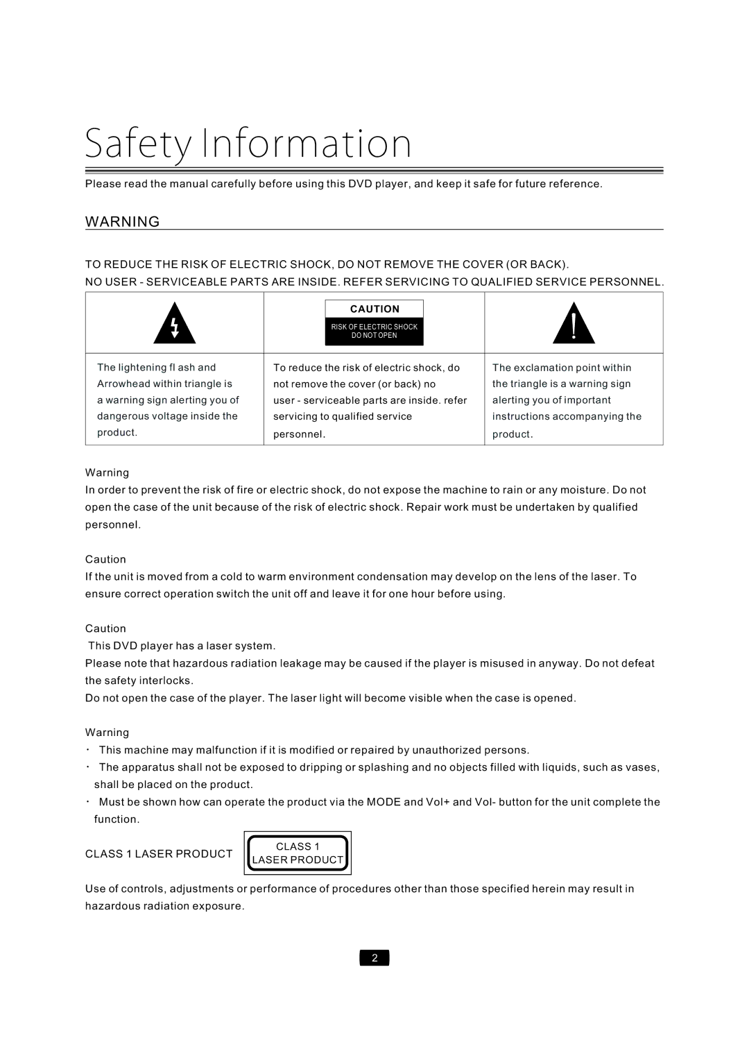 Curtis Mathes CMMBX72 manual Safety Information, Alertingyouofimportant, ThisDVDplayerhasalasersystem 