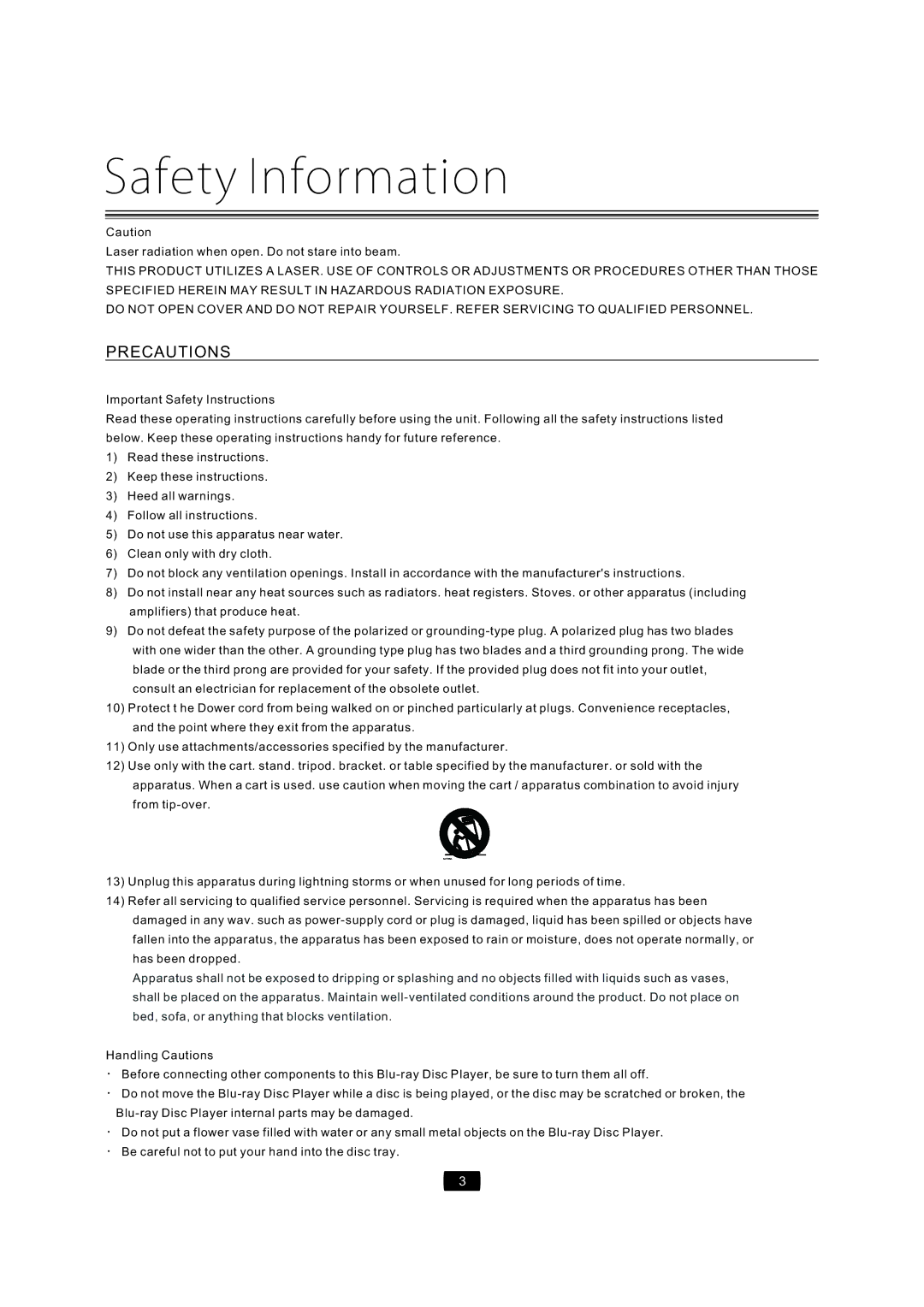 Curtis Mathes CMMBX72 manual Laserradiationwhenopen.Donotstareintobeam, ImportantSafetyInstructions 