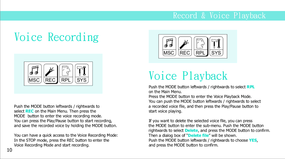 Curtis MP2050UK manual Voice Recording, Voice Playback 