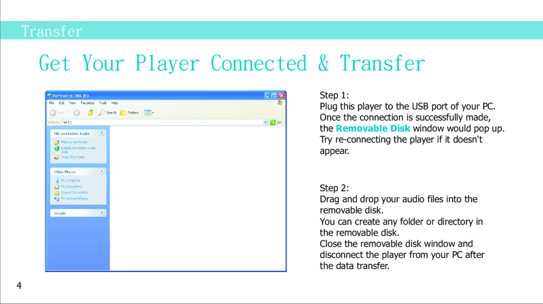 Curtis MP2050UK manual Get Your Player Connected & Transfer 