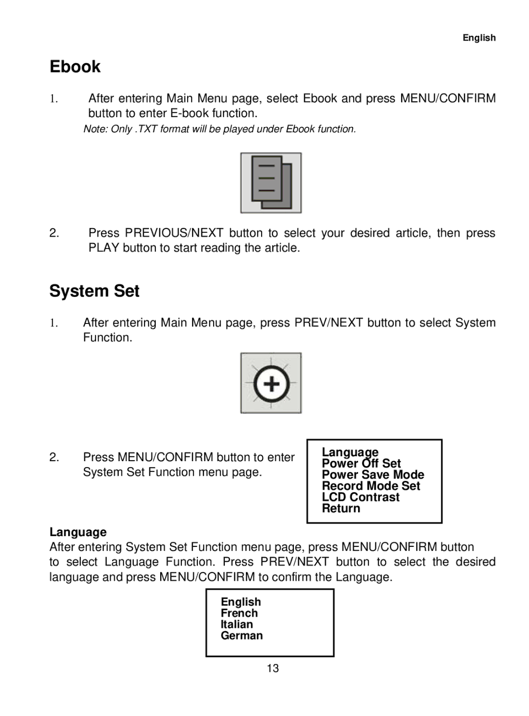 Curtis MPK1041 user manual Ebook, System Set 