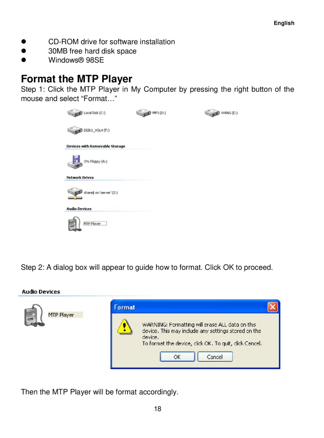 Curtis MPK1041 user manual Format the MTP Player 