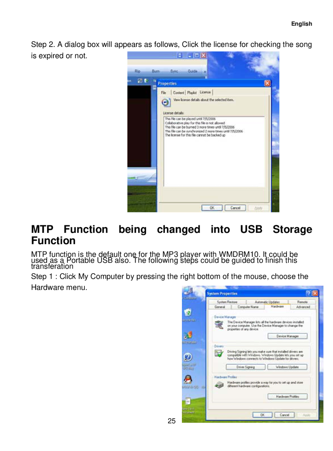 Curtis MPK1041 user manual MTP Function being changed into USB Storage Function 