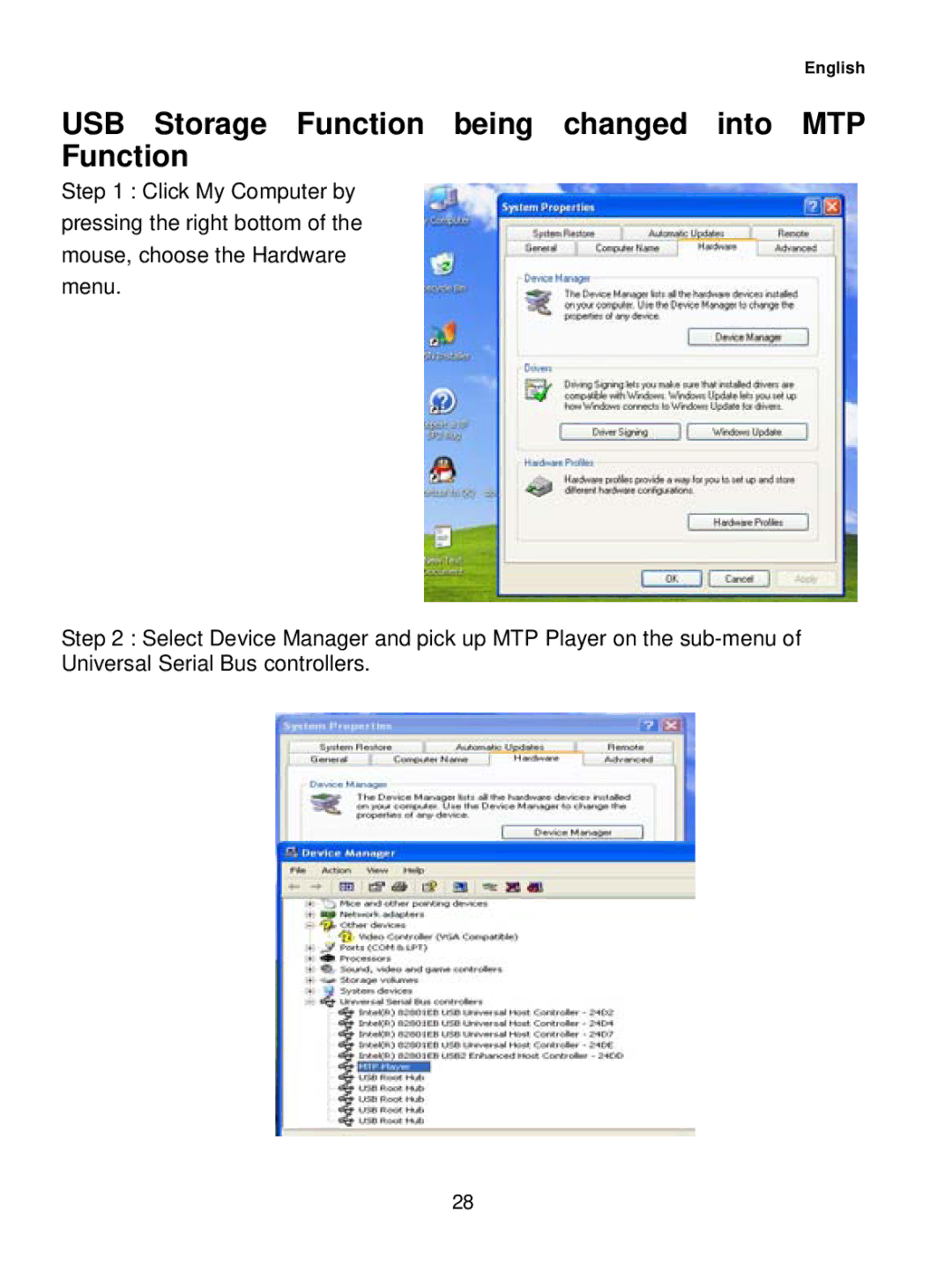 Curtis MPK1041 user manual USB Storage Function being changed into MTP Function 