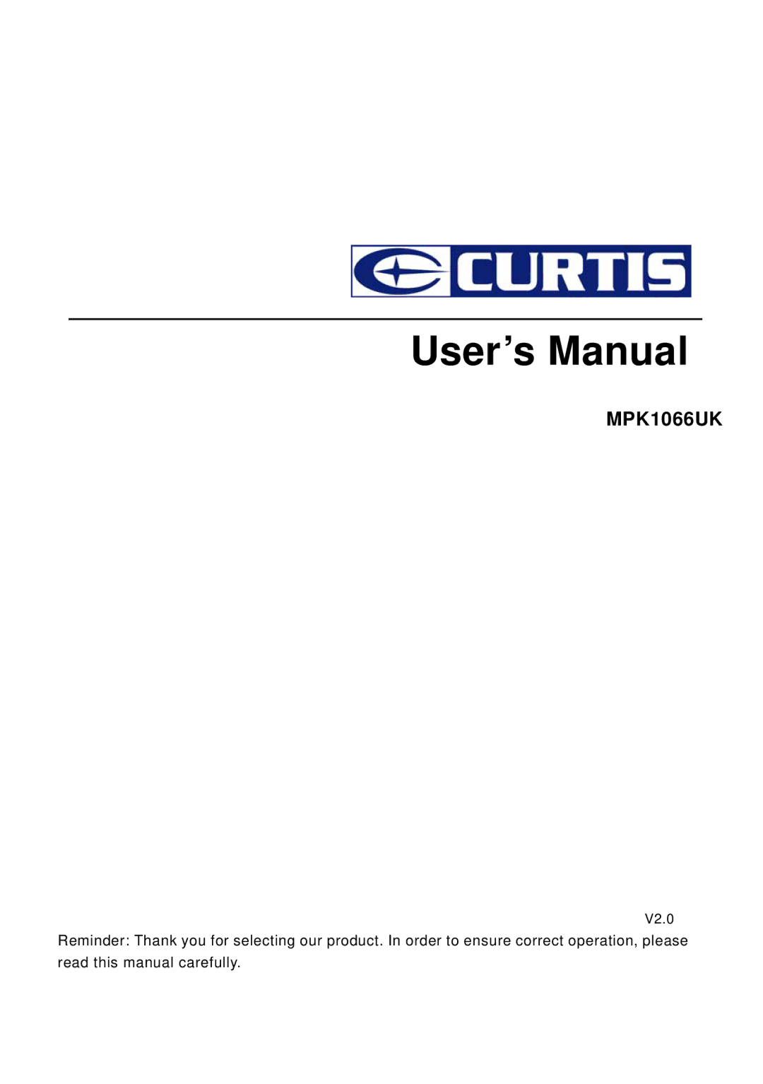 Curtis MPK1066UK user manual User’s Manual 