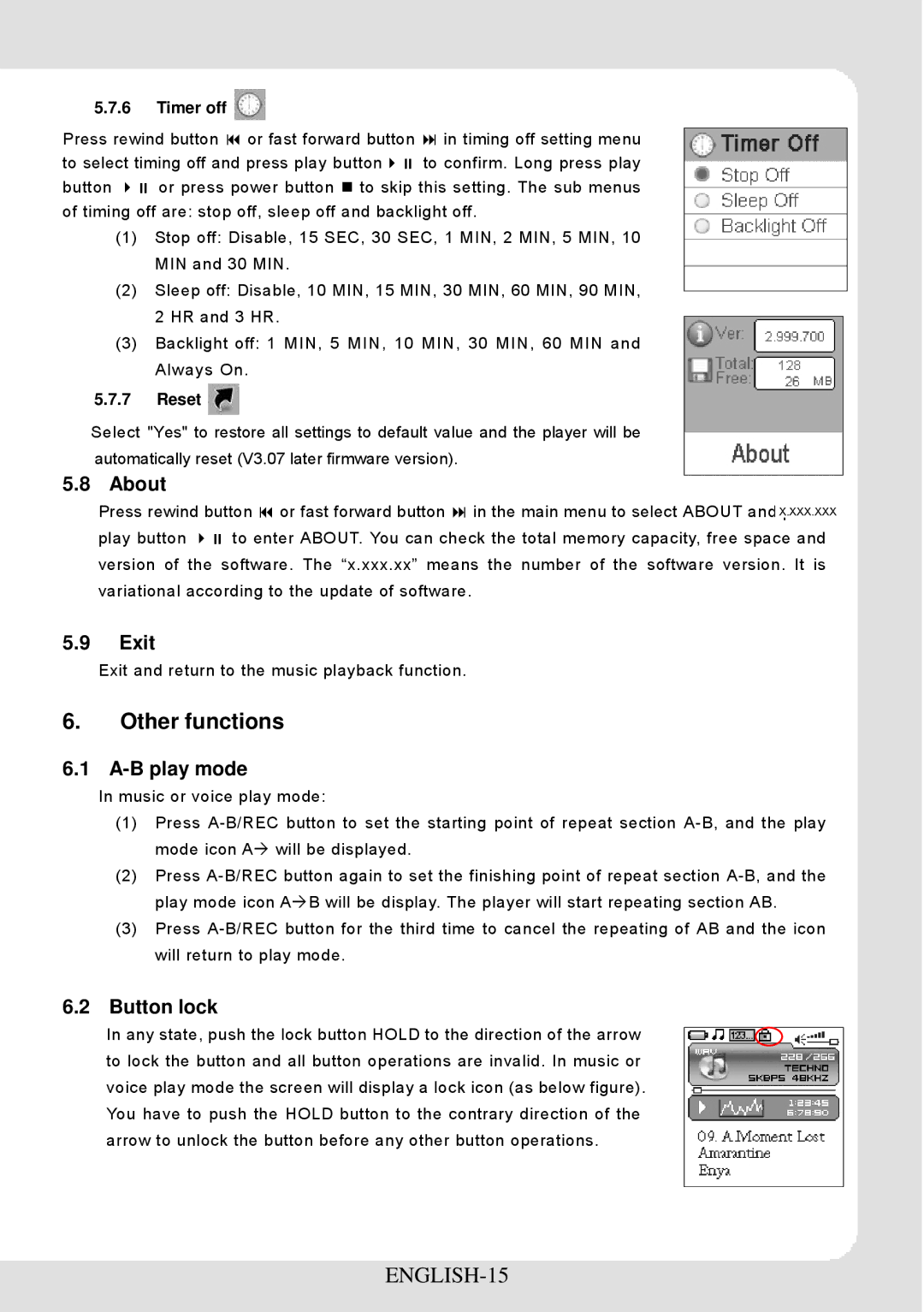 Curtis MPK1066UK user manual Other functions, ENGLISH-15 