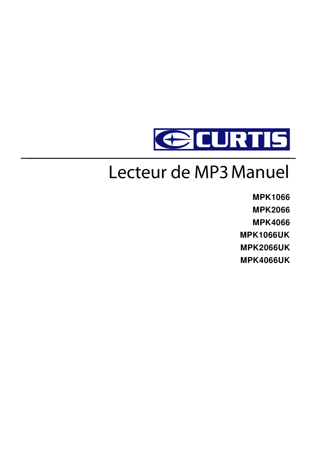 Curtis MPK1066UK user manual Lecteur de MP3 Manuel 