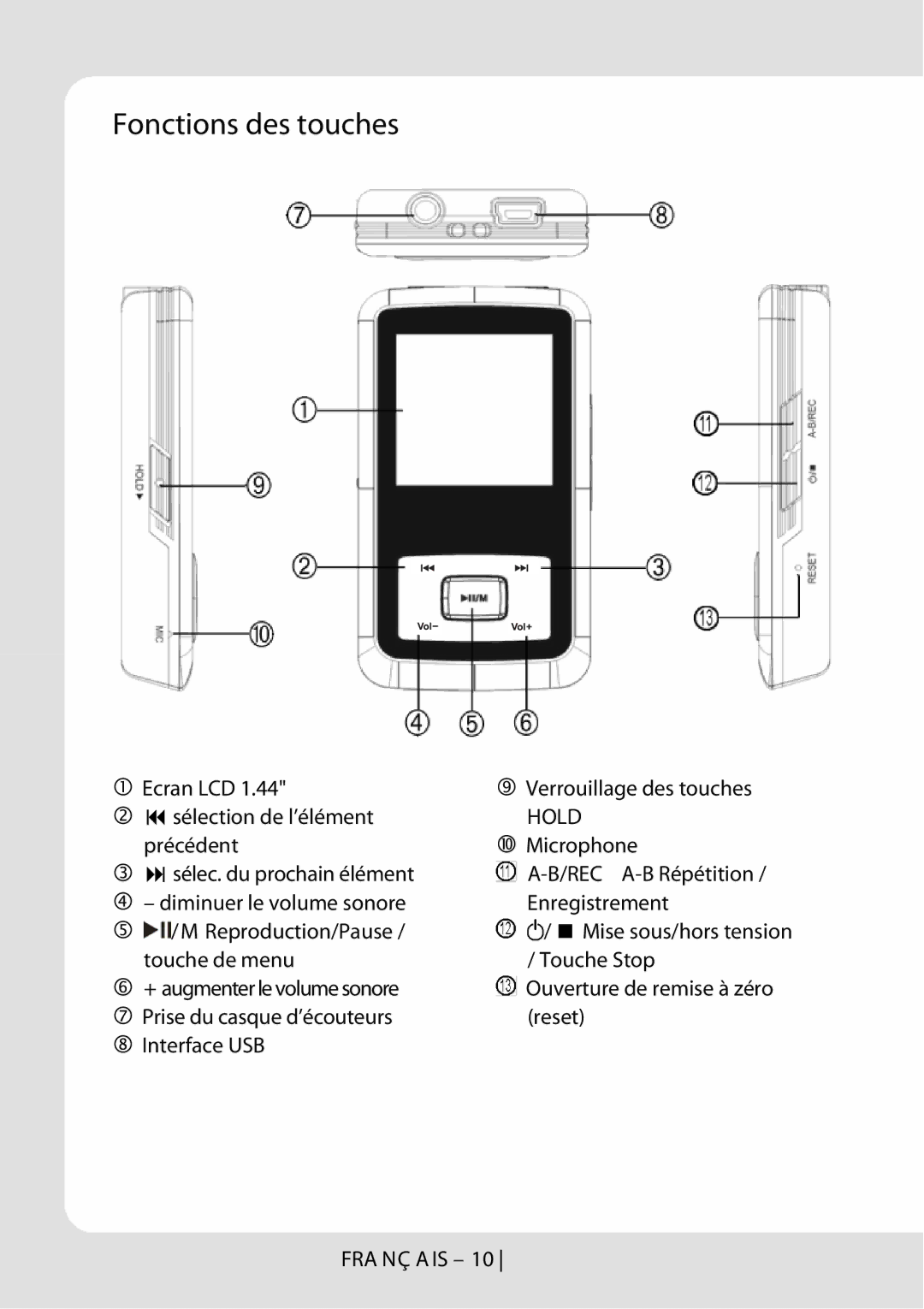 Curtis MPK1066UK user manual Fonctions des touches, Hold 