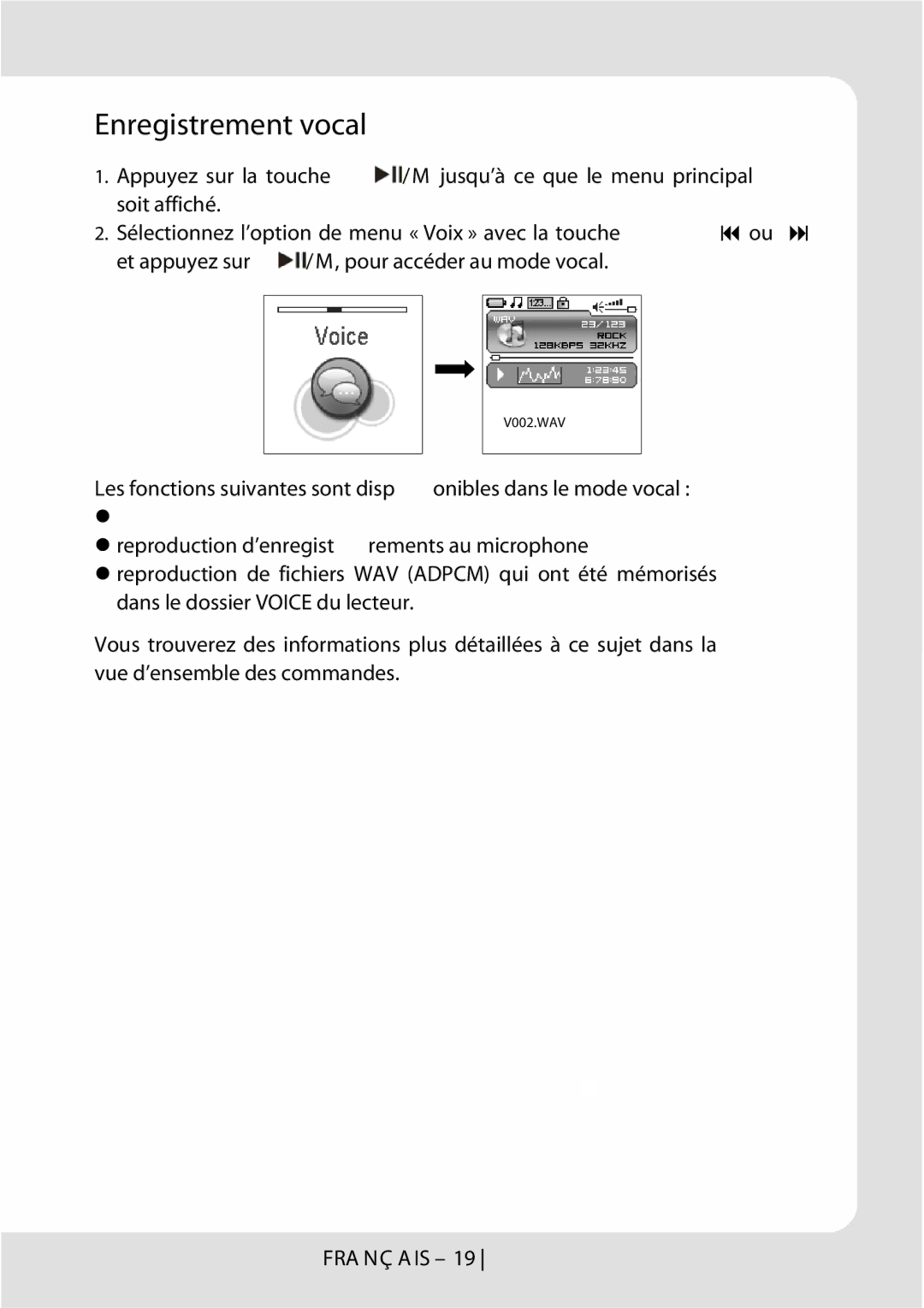 Curtis MPK1066UK user manual Enregistrement vocal 