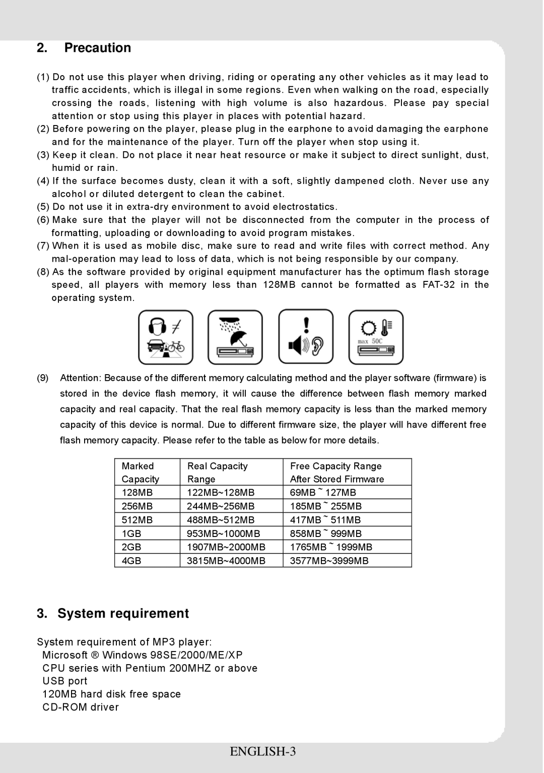 Curtis MPK1066UK user manual Precaution, System requirement, ENGLISH-3 