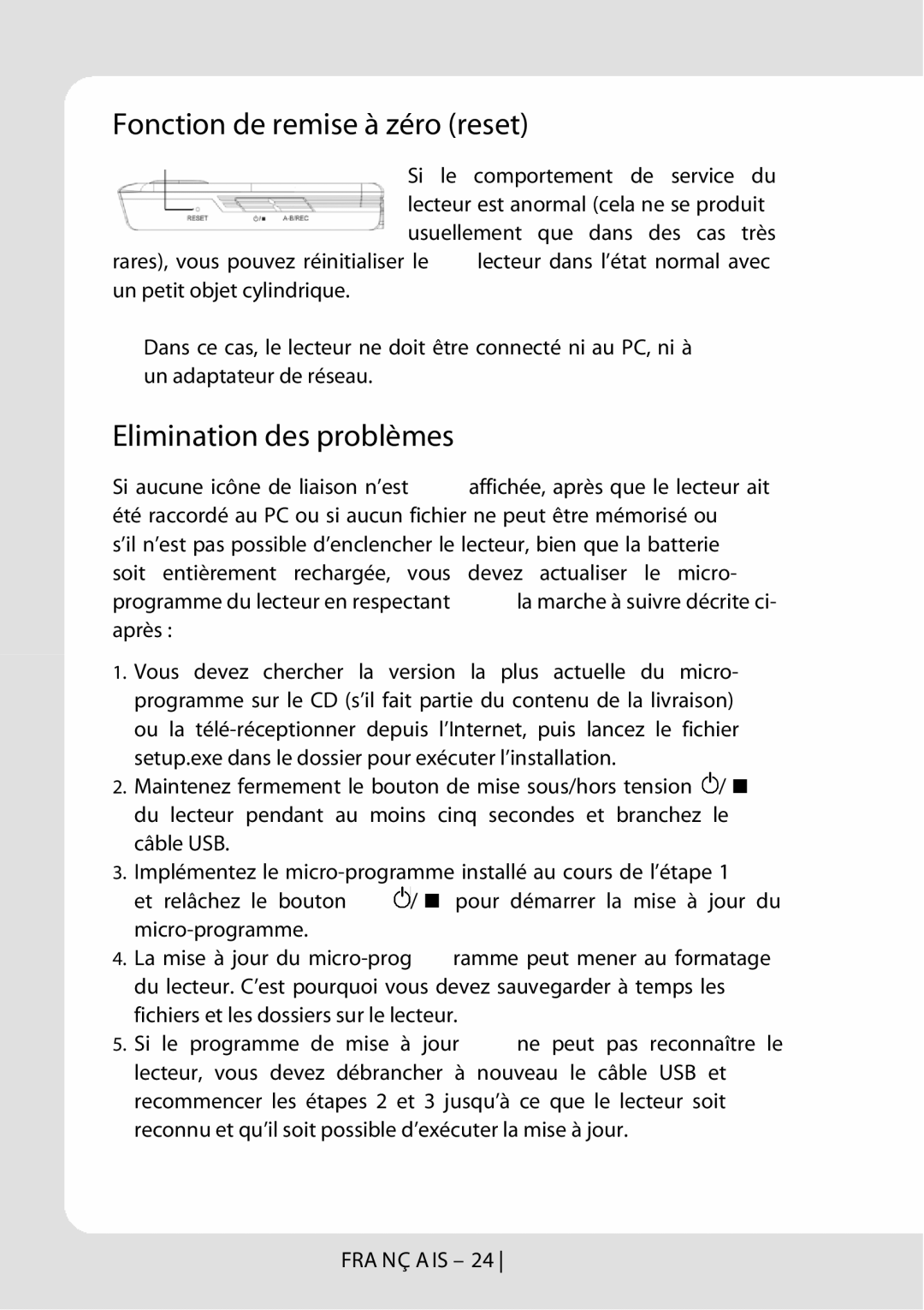 Curtis MPK1066UK user manual Fonction de remise à zéro reset, Elimination des problèmes 