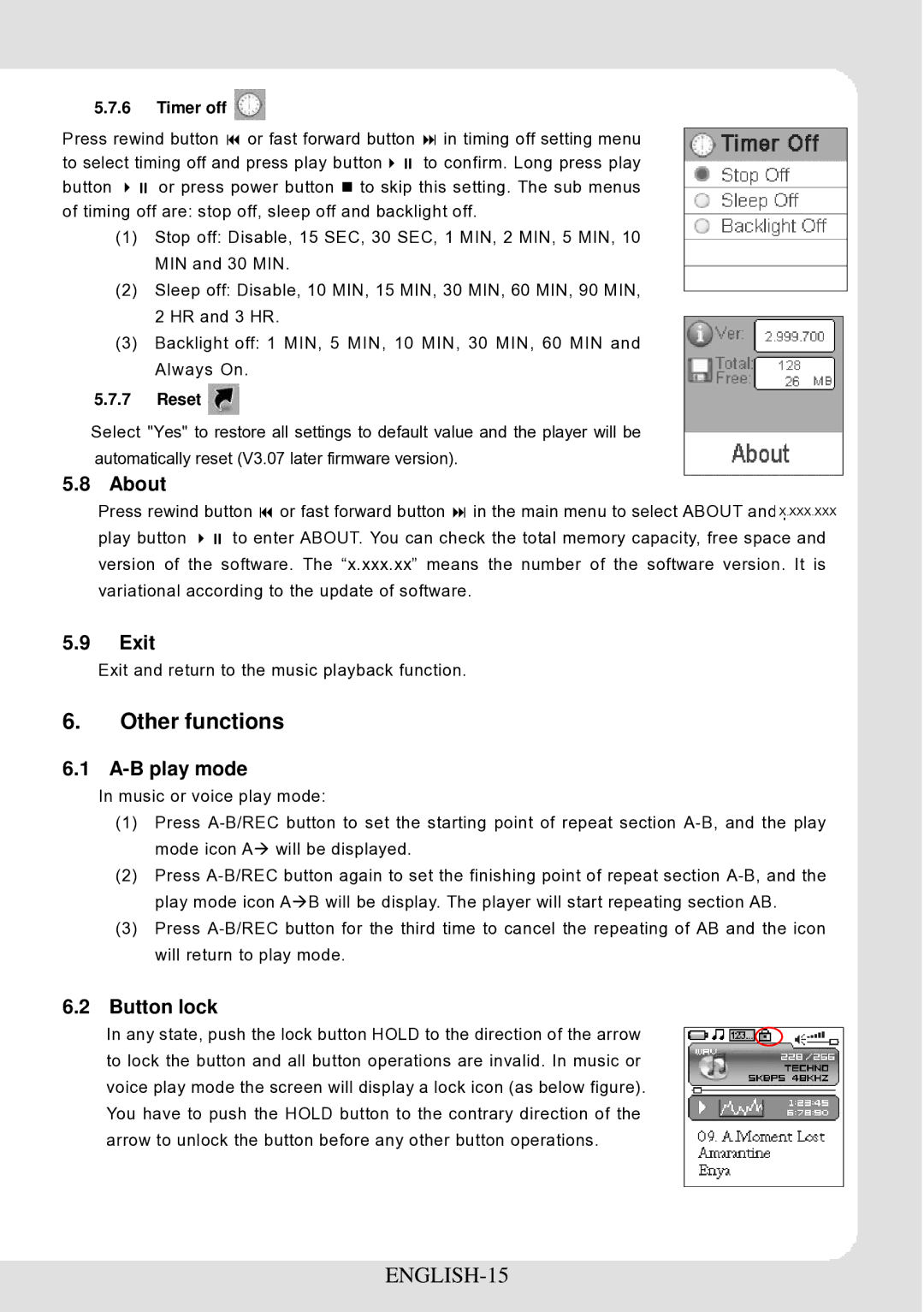 Curtis MPK4066UK user manual Other functions, ENGLISH-15 