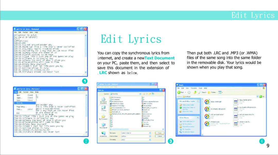 Curtis MPS2015UK manual Edit Lyrics, You can copy the synchronous lyrics from 