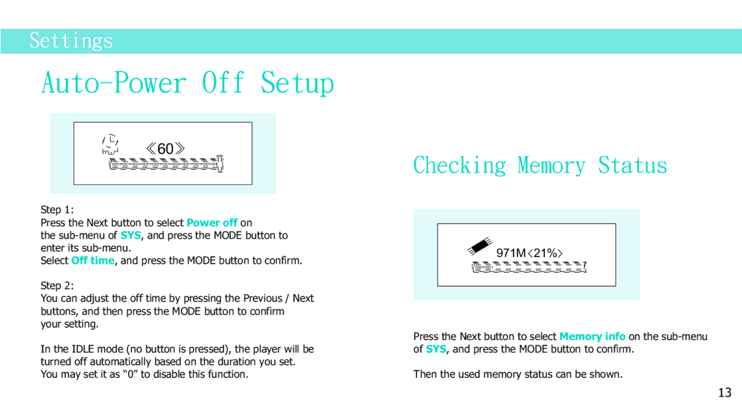 Curtis MPS2015UK manual Auto-Power Off Setup, Checking Memory Status 