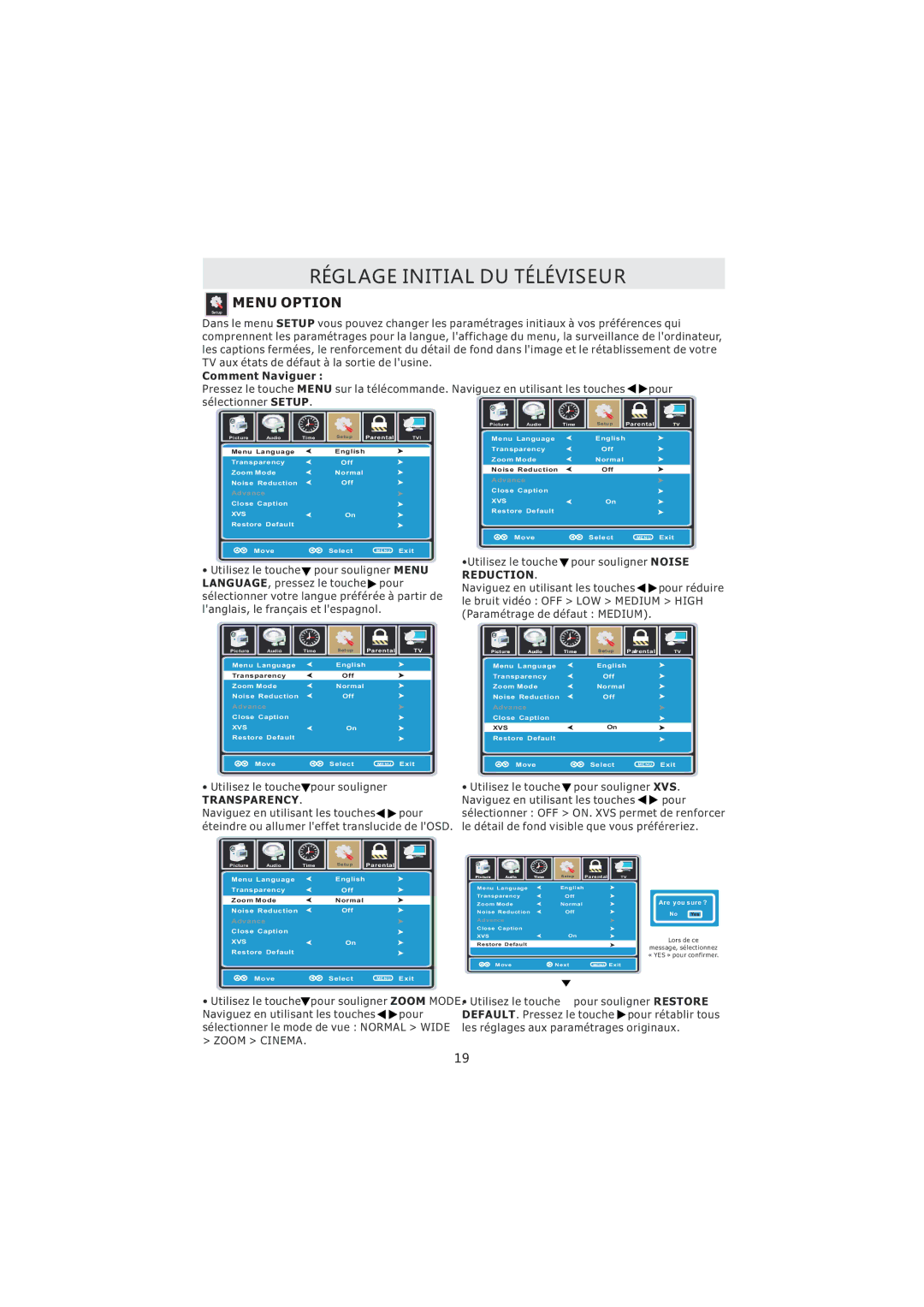 Curtis PL4210A manuel dutilisation Menu Option, Transparency 