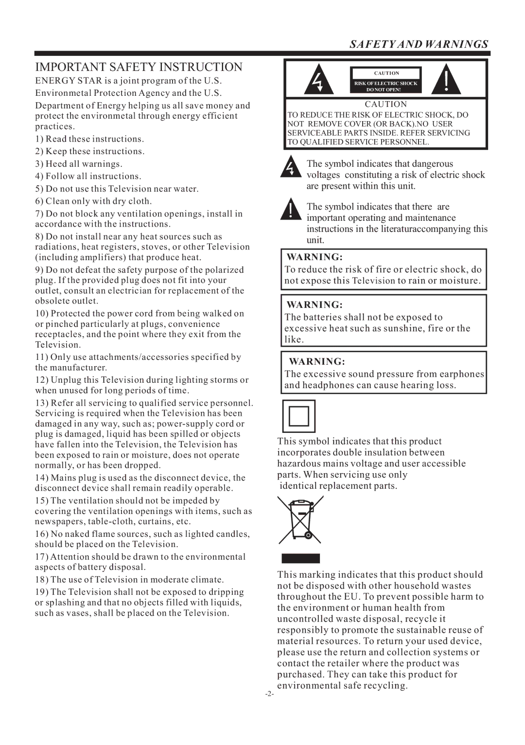 Curtis PLDED5066A manual Important Safety Instruction, Safety and Warnings 