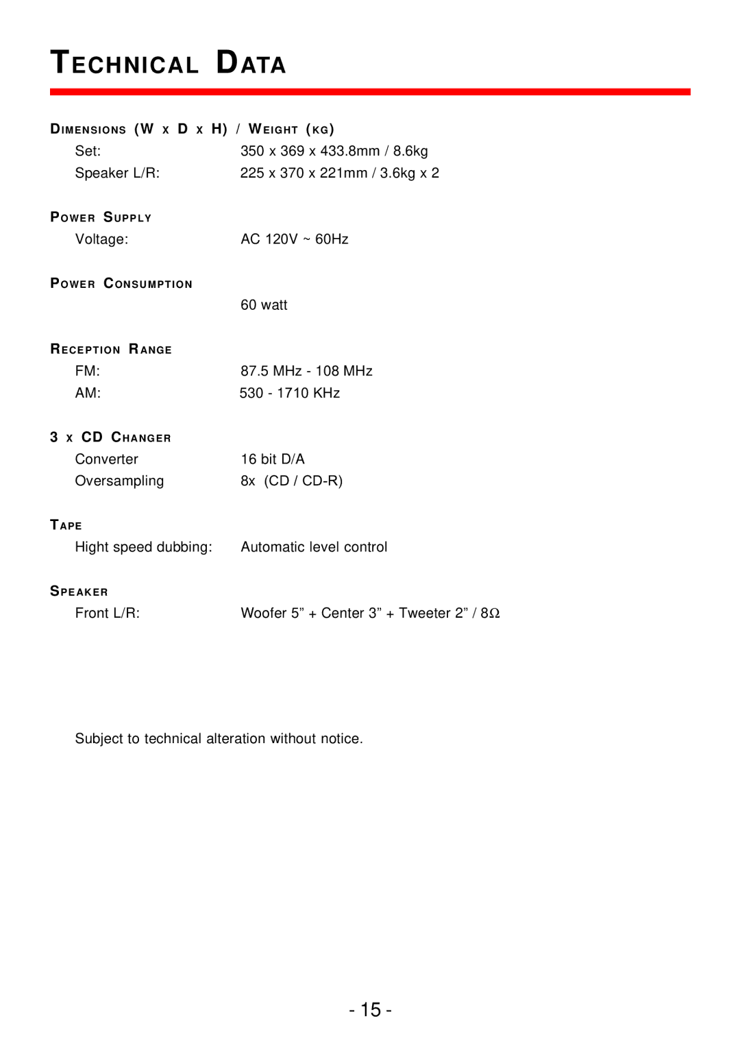 Curtis pmn instruction manual Technical Data 