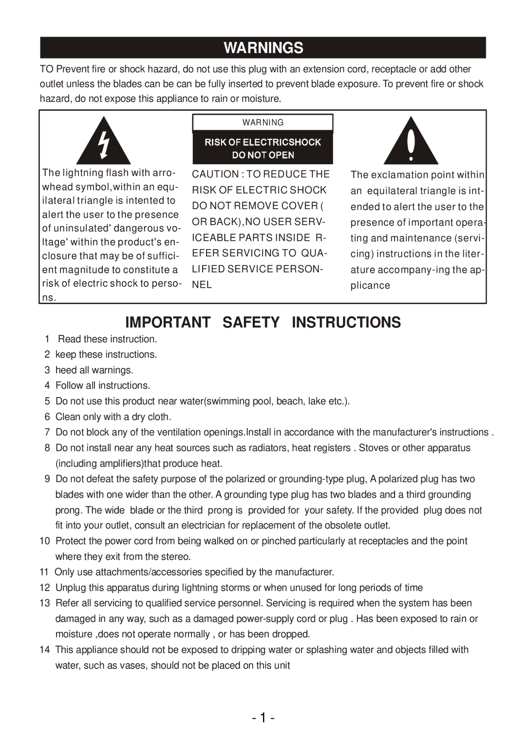 Curtis pmn instruction manual Important Safety Instructions 