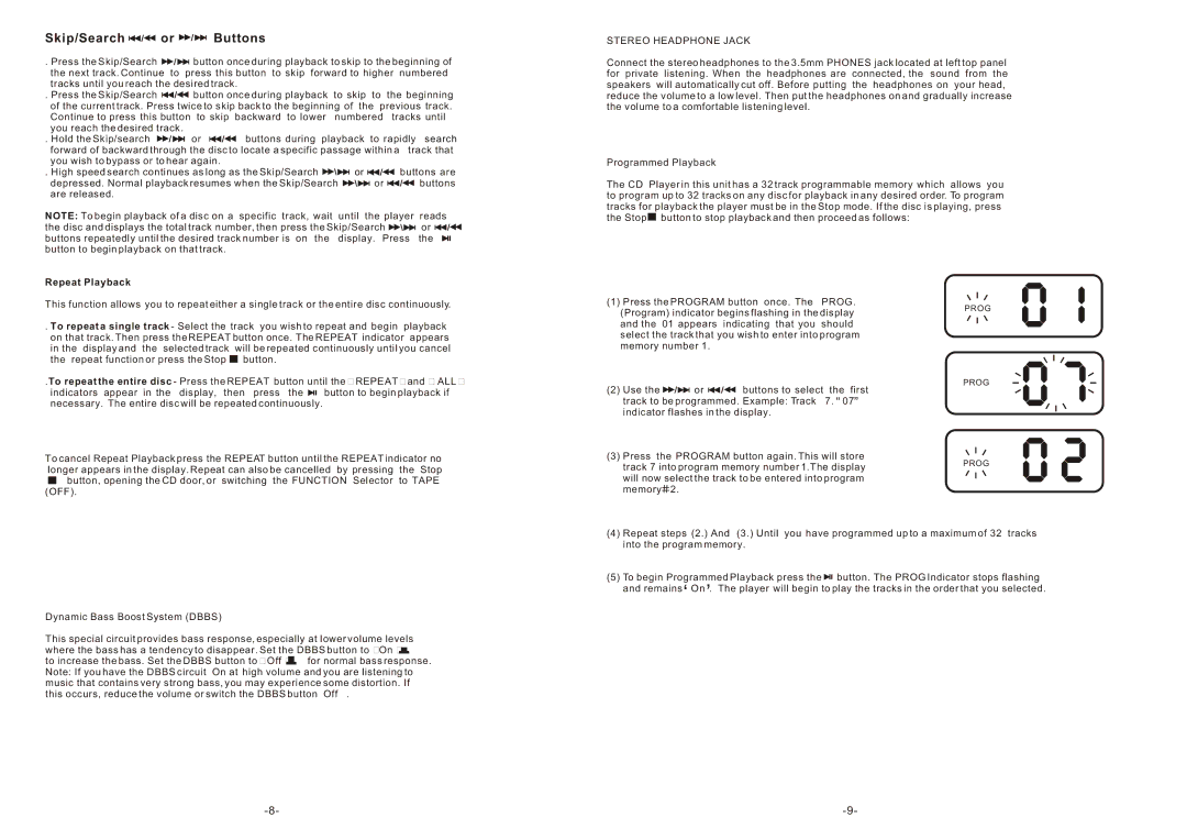 Curtis RCD 310 instruction manual Skip/Search Buttons, Repeat Playback 