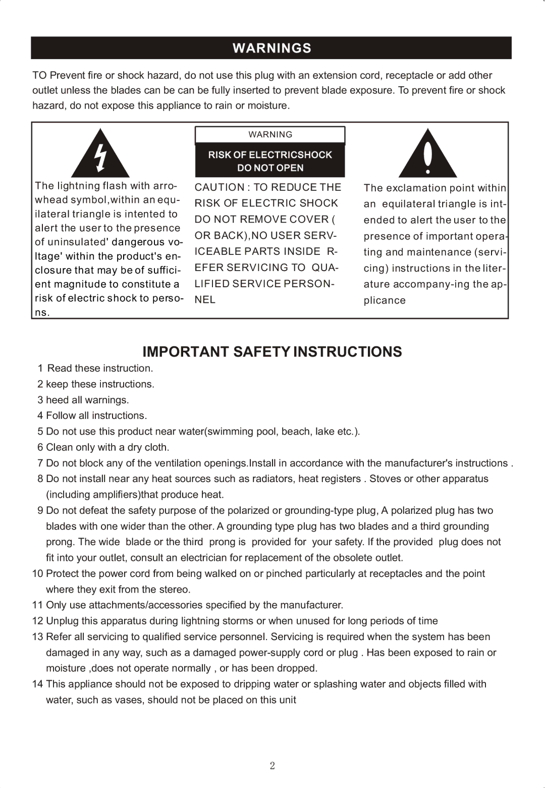 Curtis RCD-718 instruction manual Important Safety Instructions 