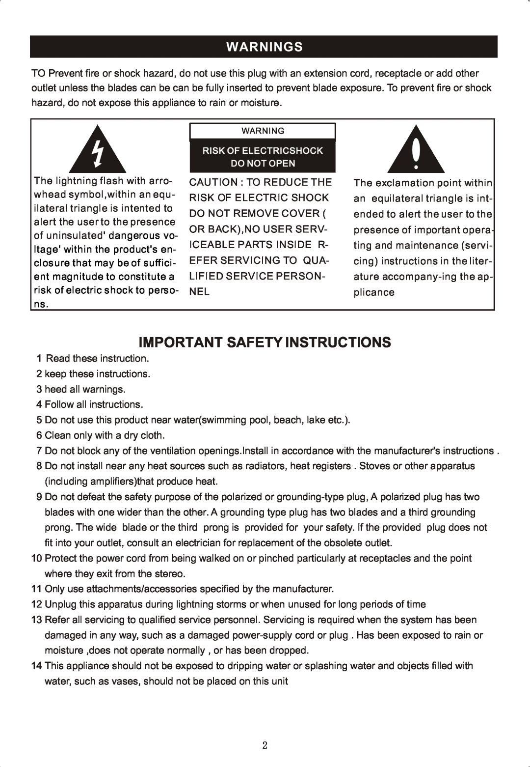 Curtis RCD-718 instruction manual Warnings, Important Safety Instructions 