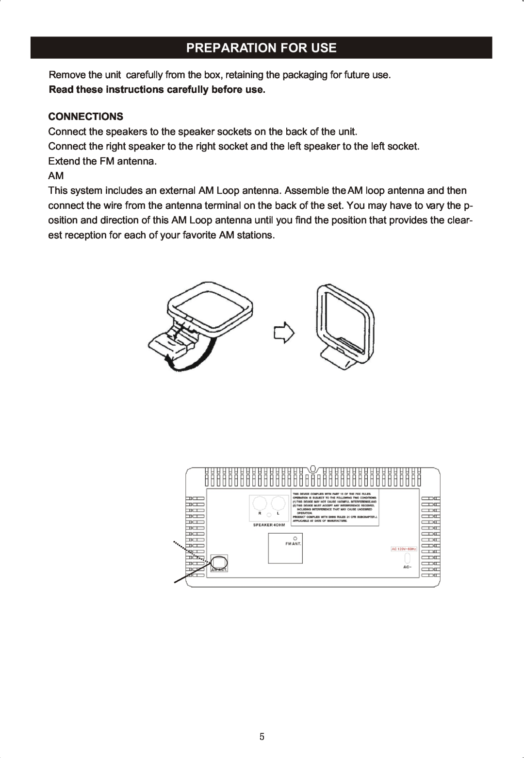 Curtis RCD-718 instruction manual Preparation For Use, Read these instructions carefully before use, Connections 