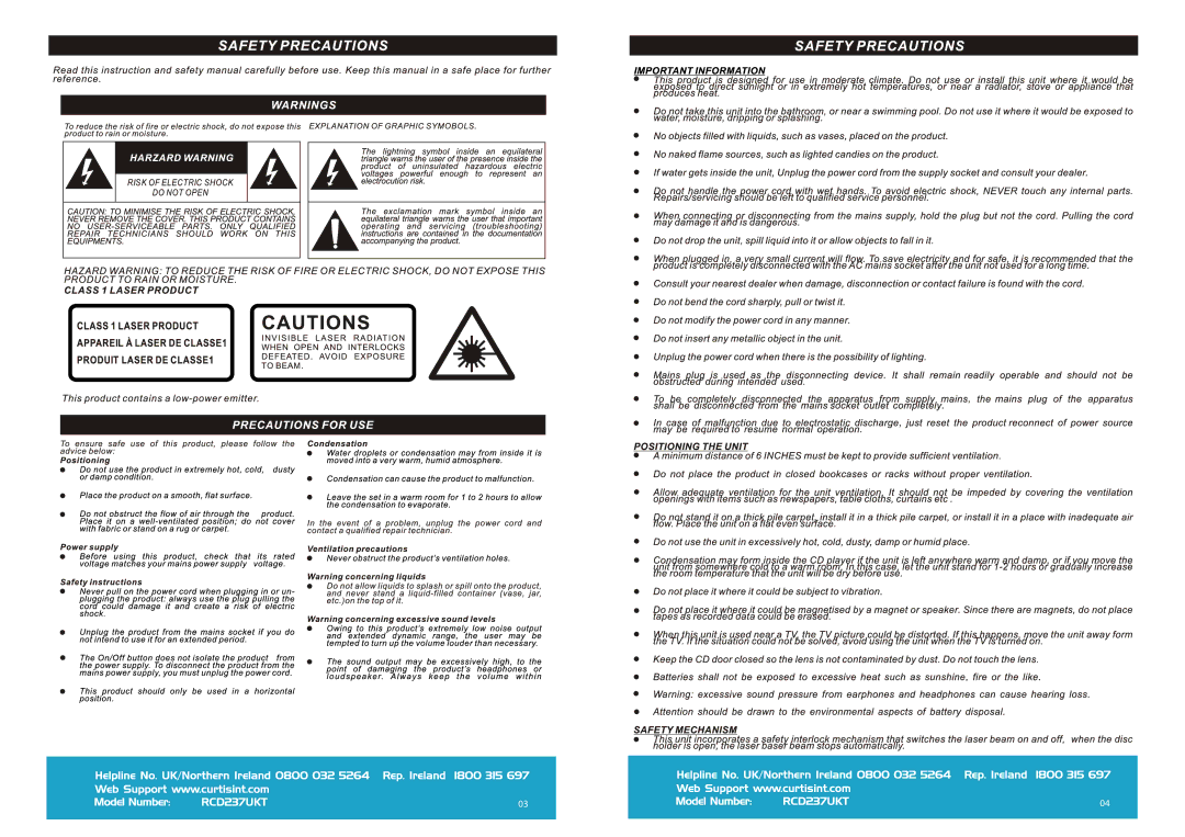 Curtis RCD237UKT manual 