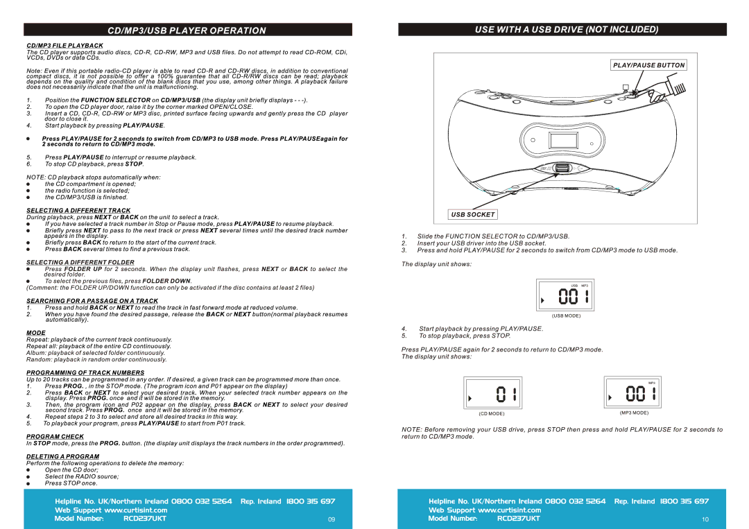 Curtis RCD237UKT manual 