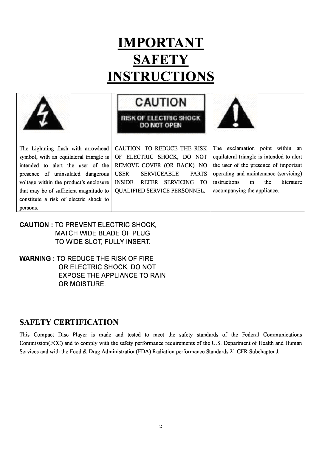Curtis RCD544 instruction manual Safety Certification, Safety Instructions 