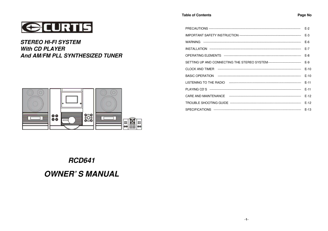 Curtis RCD641 owner manual 