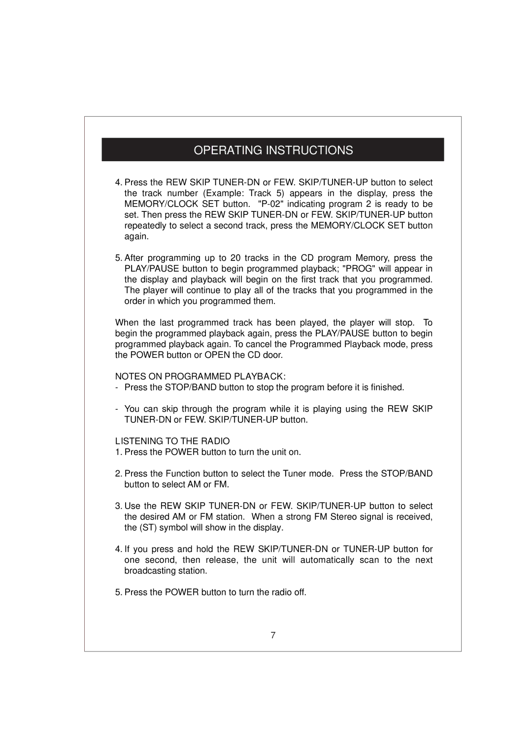 Curtis RCD672 owner manual Listening to the Radio 