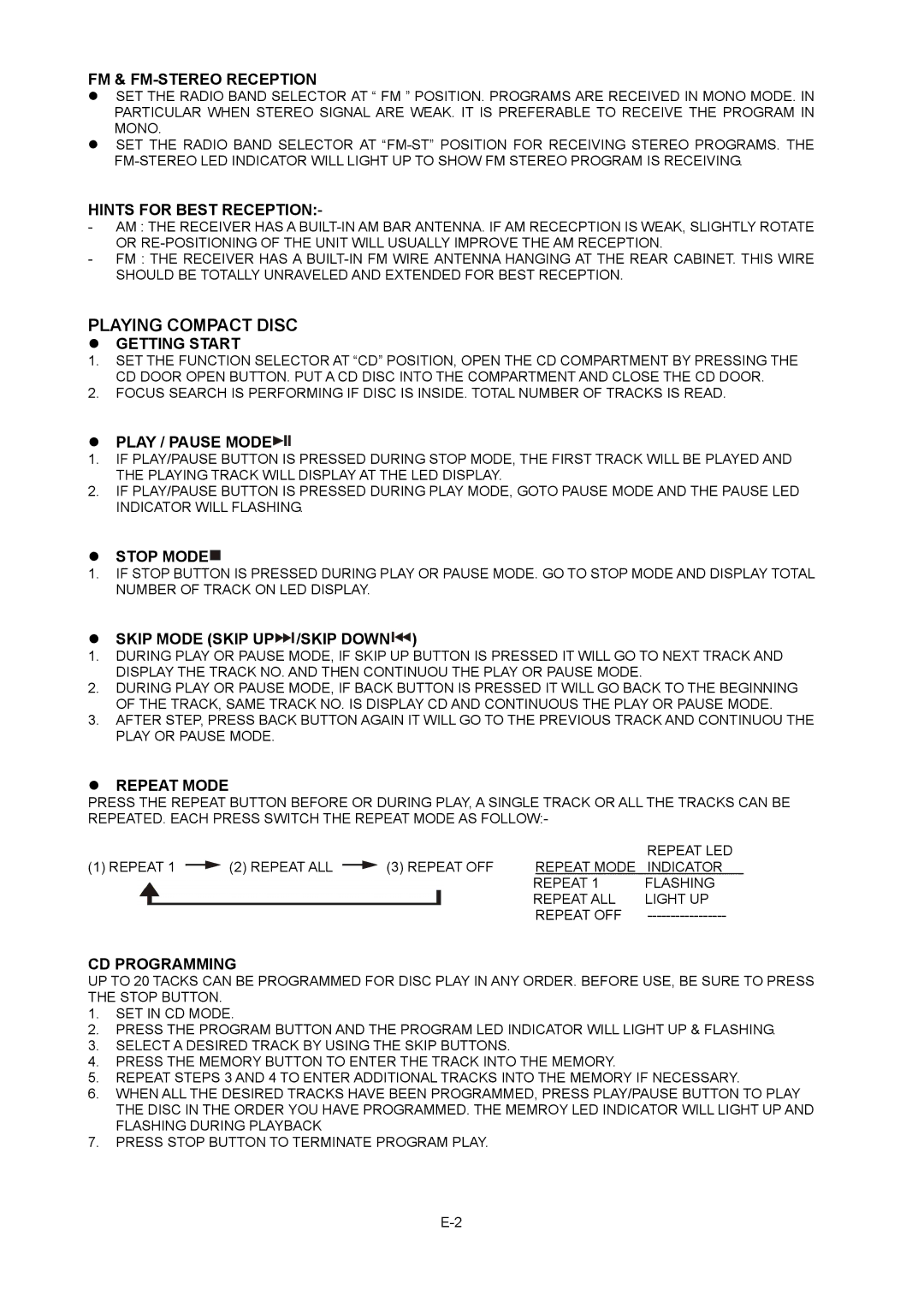 Curtis RCD824 instruction manual Playing Compact Disc, FM & FM-STEREO Reception, Hints for Best Reception, CD Programming 