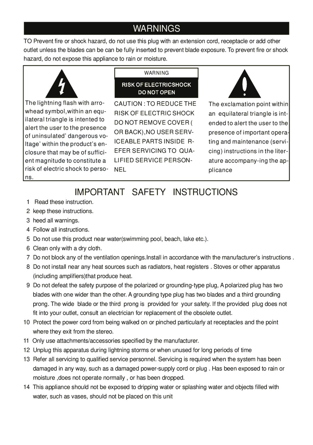 Curtis RCD904 manual Important Safety Instructions 